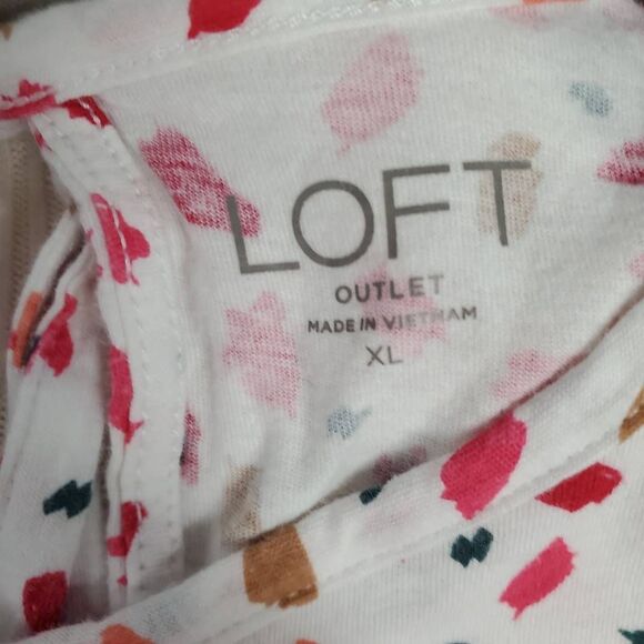LOFT Outlet XL White Pink Print Flutter Sleeve Top - Picture 6 of 8